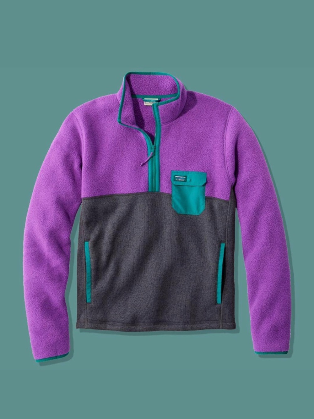 L.L. Bean Men's Sweater Fleece Sherpa Hybrid Pullover Purple Gray